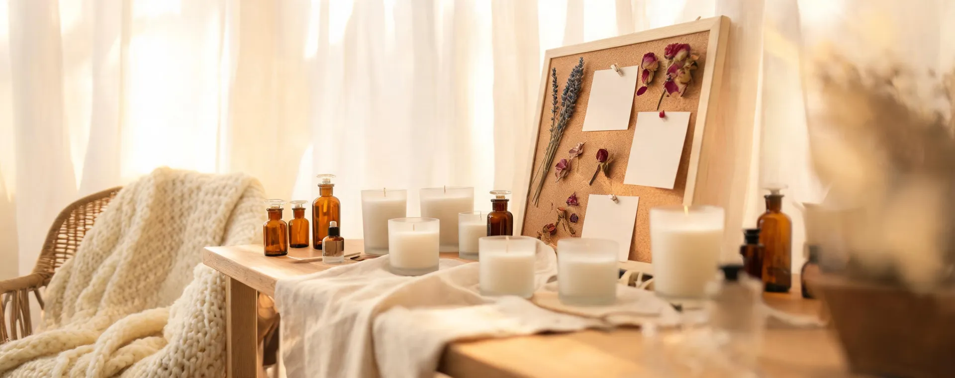 Homesick fragrance studio with candles being prepared beside note boards