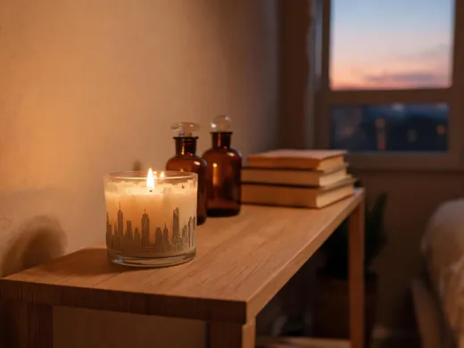 City candle on apartment console