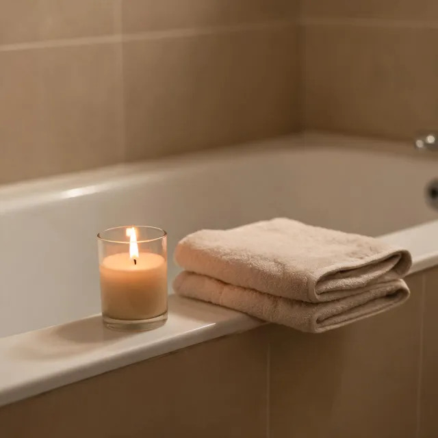 Candle near bathtub