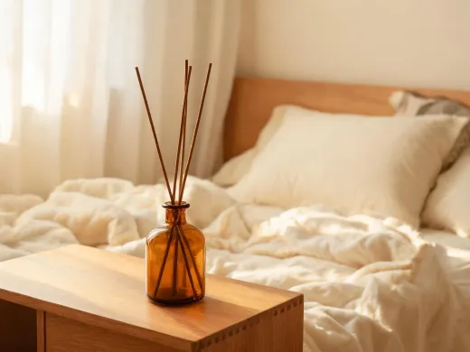 Reed diffuser on bedside table