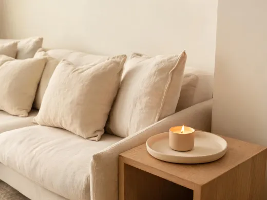 Room ritual candle near sofa